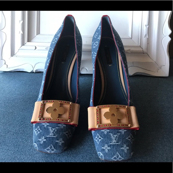 Louis Vuitton Denim Monogram Square Toe Heel Sz 41 - Picture 3 of 8